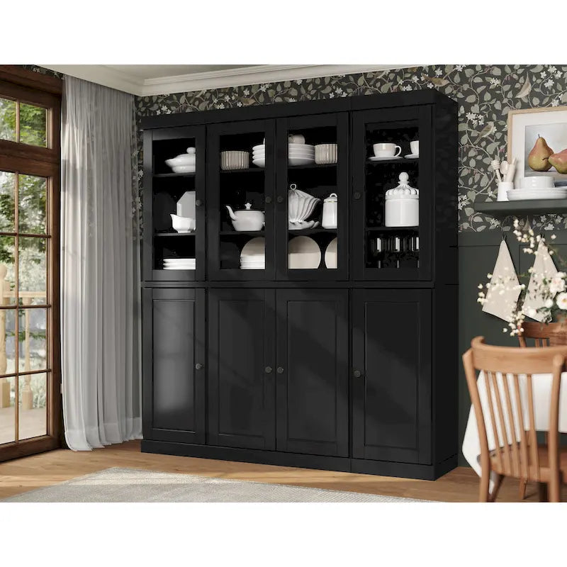 100% Solid Wood Kitchen China Pantry Buffet with Glass or Solid Wood Doors and 2-Drawer Kit 65 x 71.5