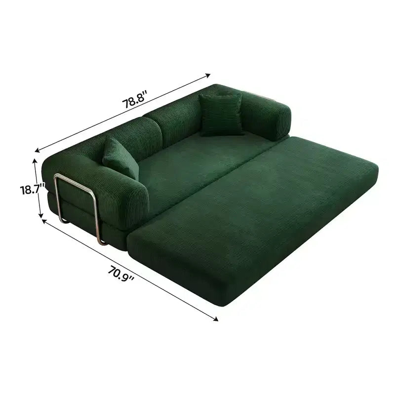 FurnitureR Convertible Sofa Bed with Rolling Side Table Set, Modern Corduroy Couch with Movable Snack Table for Living Room, Apartment, Small Space