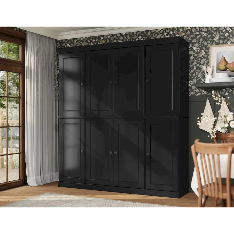 100% Solid Wood Kitchen China Pantry Buffet with Glass or Solid Wood Doors and 2-Drawer Kit 65 x 71.5