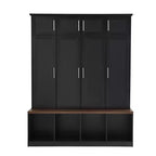 Entryway Hall Tree with Bench, 8 Cabinets, 4 Shoe Compartments & 4 Hooks, Black Mudroom Organizer