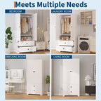 71 Inch Modern Wooden Bedroom Armoire Wardrobe Closet with 2 Doors 2 Drawers Adjustable Shelves Clothing Storage Cabinet and Hanging Rod