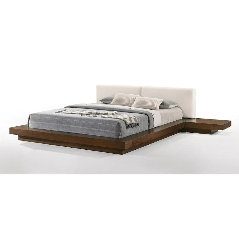Walnut & White Low-Profile Platform Bed 窶・Queen/King, Sleeps 2