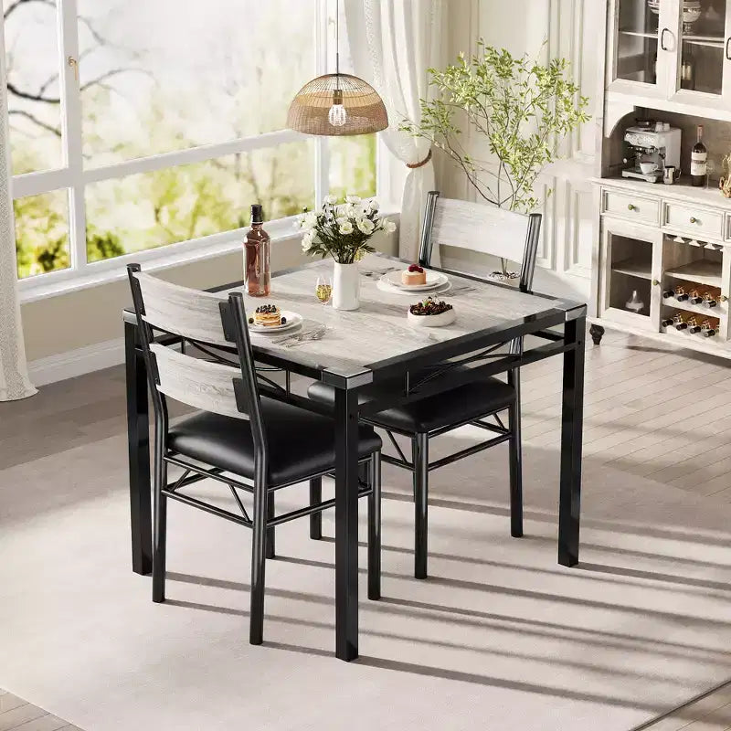 Dining Table Set for 4,with 4 Upholstered Chairs,5 Pcs Wood Kitchen Dining Room Table Set with Corner Protector for Kitchen,Apartment,Small Space