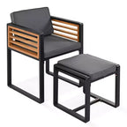 GDFStudio Donald Patio 9-Piece Acacia Wood Dining Set with Square Table, 4 Cushioned Chairs and 4 Stools