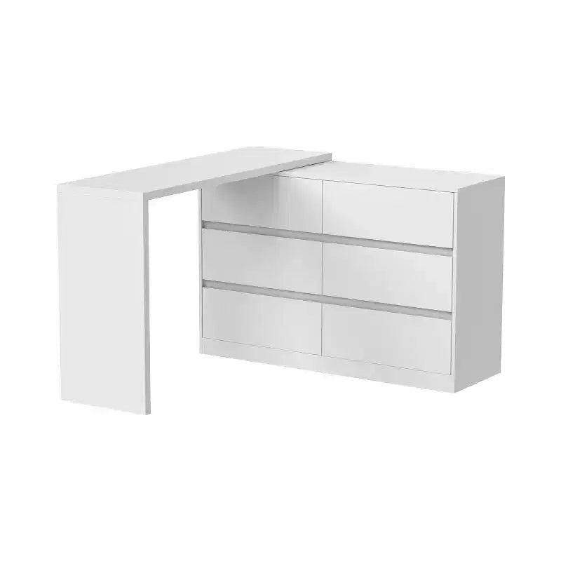 Smart Rotatable/Extendable Buffet Sideboard with 6 Drawers, Extended Countertop, Non-slip Mat, Rotating Dining Table, Kitchen Island Pantry