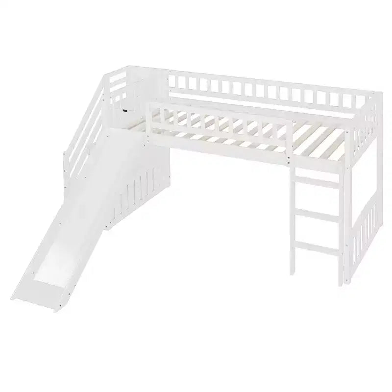 Luxystar Twin Size Loft Bed With Slide and Storage Stairs for Kids' Room