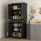 Modern Kitchen Pantry Freestanding Cabinet Cupboard with Doors and Drawer, Adjustable Shelving