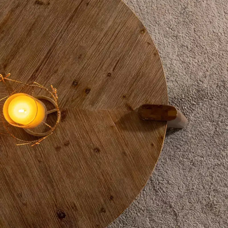 Rustic Round Wood Coffee Table, Natural Center Table Accent Table - ModernLuxe