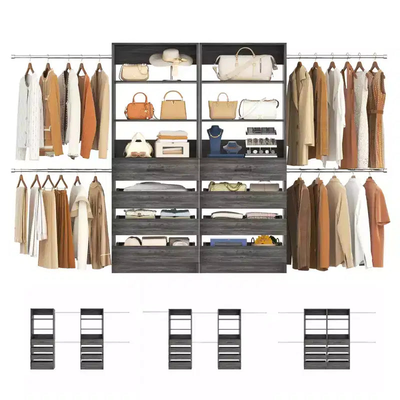 Besiost Closet System with 8 Wooden Drawers and 4 Hanging Rods