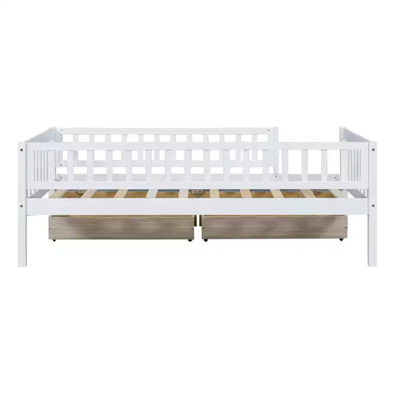 Twin Size Low Daybed with Storage Drawers, Wood Twin Platform Bed Frame with Rails for Boys and Girls Bedroom