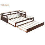 Okak Twin Size Extending Design Daybed with Trundle/Drawers & Safety Rails,Solid Wood Platform Bed Frame for Teens,Adults
