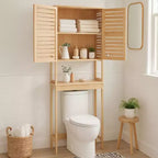 Evideco French Home Goods Over The Toilet Storage Cabinet with Double Vented Doors and Open Shelf, Natural - Trinidad Collection
