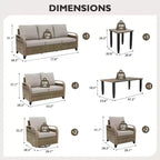 EAGLE PEAK Ensemble de conversation d'extérieur en osier pour patio, chaises pivotantes à bascule, canapé 3 places, causeuse, table, 8 pièces