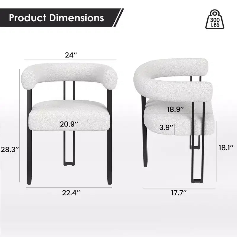 Lot de 2 chaises de salle à manger rondes modernes TUYOHW, chaises de salle à manger rembourrées avec siège coussiné et cadre en métal robuste