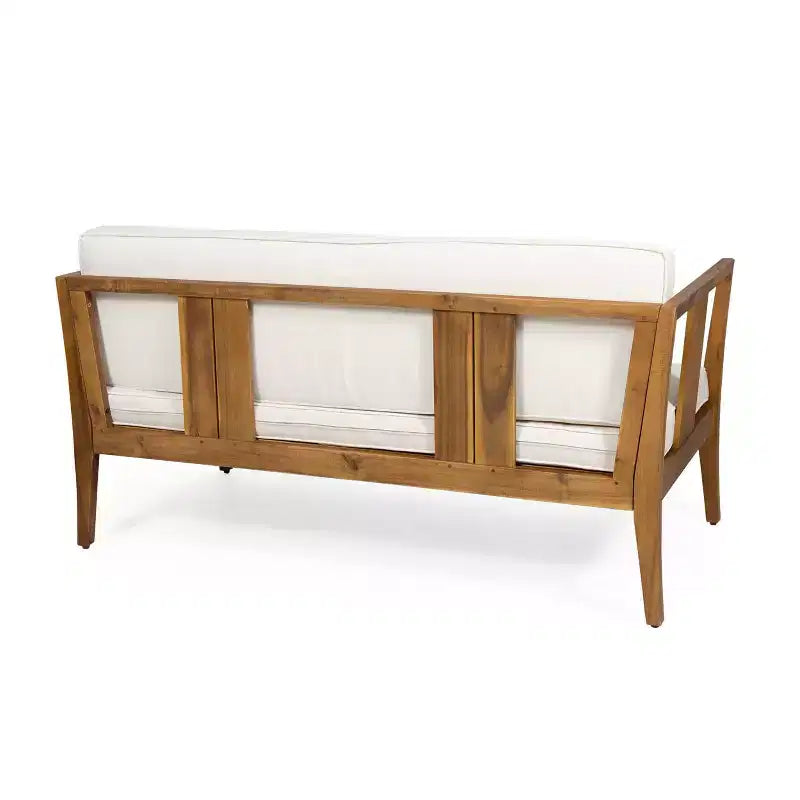 Nicholson Outdoor 4 Seater Acacia Wood Chat Set - Teak/Beige - Christopher Knight Home: Patio Conversation Set with Cushions & Coffee Table