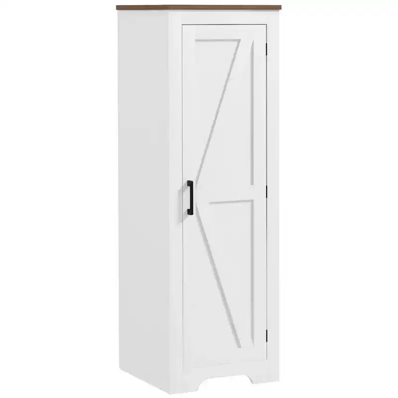 HOMCOM Farmhouse Storage Cabinet with Adjustable Shelf, Single Barn Door Accent Cabinet for Living Room, Floor Pantry Cabinet, White