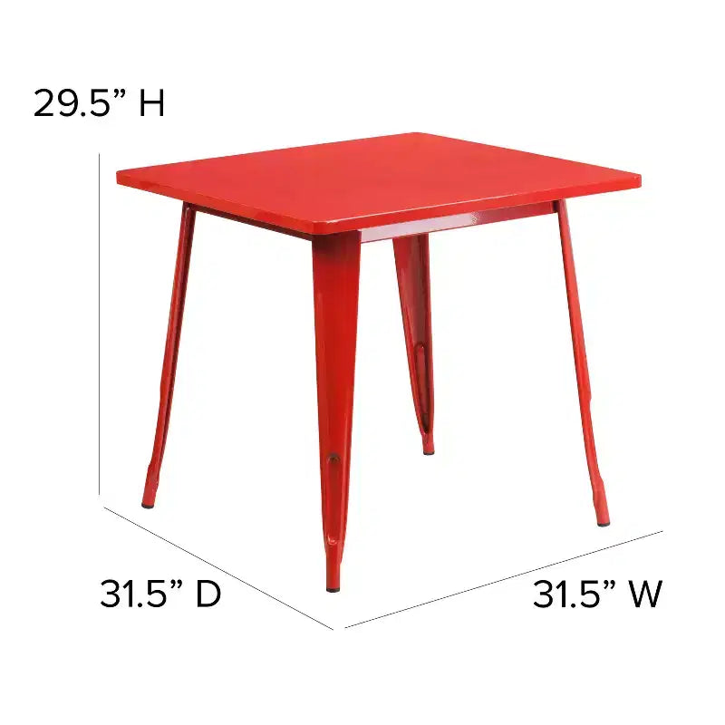 Emma and Oliver Commercial Grade 31.5 Square Metal Indoor-Outdoor Table Set with 4 Stack Chairs