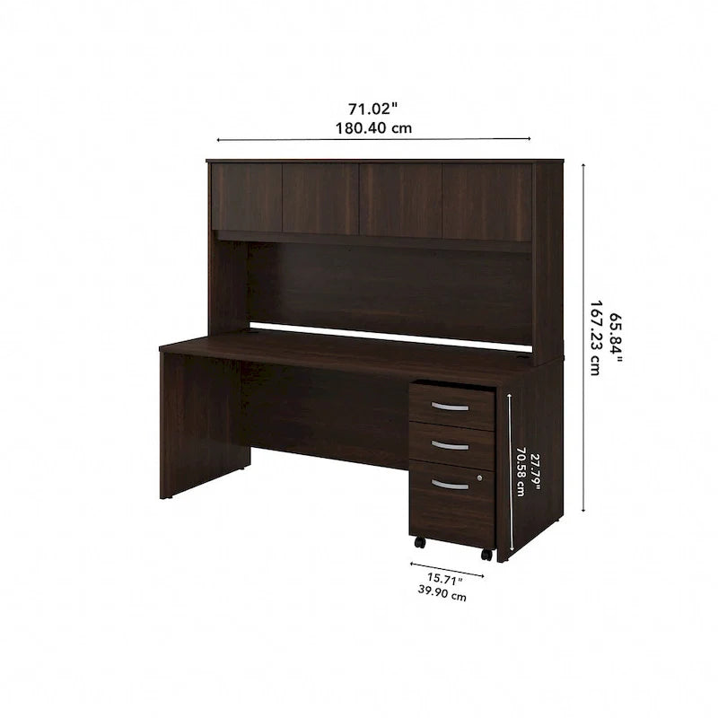 72 Office Desk with Hutch & 3-Drawer Mobile File Cabinet