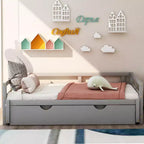 Okak Twin Size Extending Design Daybed with Trundle/Drawers & Safety Rails,Solid Wood Platform Bed Frame for Teens,Adults