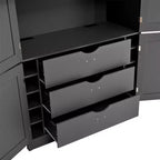 Tall Kitchen Pantry Cabinet with Power Outlets, Large Freestanding Cupboard with Microwave Stand, Drawers, Shelves, Wine Racks & Door-Shelf