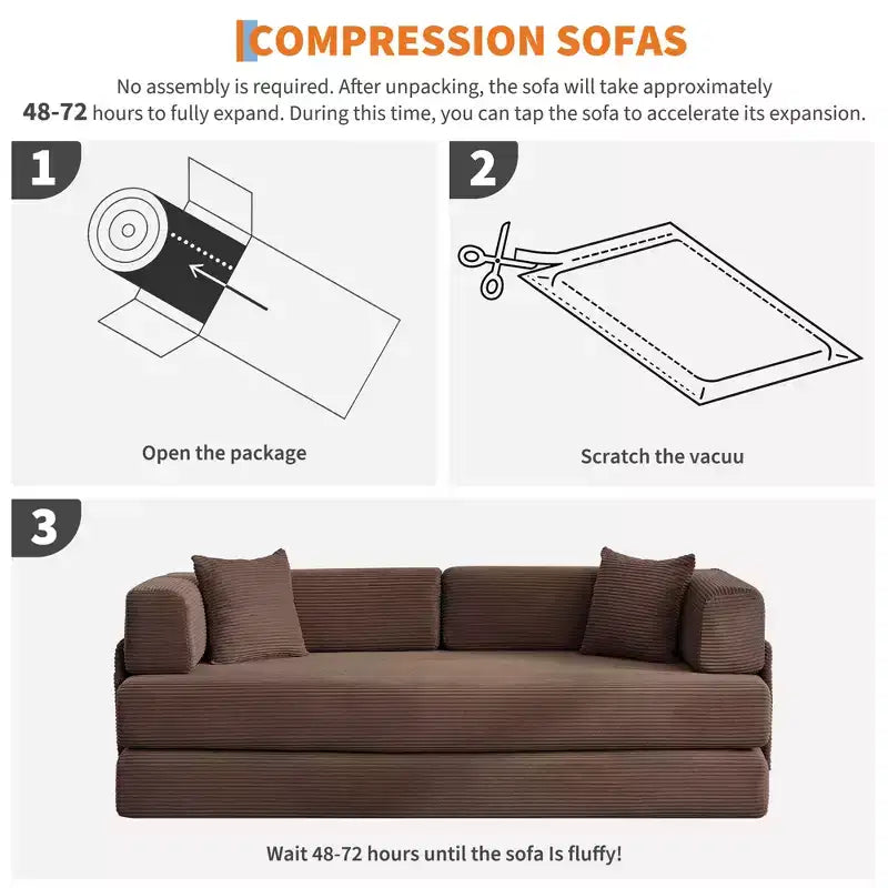 Modern 79 Corduroy Futon Sofa Bed for Small Spaces, 5-in-1 Convertible Sleeper Couch with Removable Armrests & Pillows