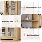 70 Tall Kitchen Pantry Cabinet, Modern Display Cabinet with 4 Arched Glass Doors and Adjustable Shelves, for Kitchen, Living Room, Dining, Bathroom