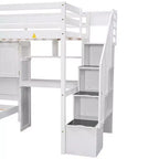 Wood Twin Size Bunk Bed with Desk and Staircase, L-Shaped Twin over Twin Loft Bed with Storage Compartments and Shelves