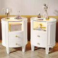 Lantine Lot de 2 tables de chevet modernes ivoire et blanc avec plateau en verre LED, 2 tiroirs, aucun assemblage requis, tables de chevet ovales pour chambre à coucher