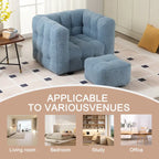 HOMEFUN Fauteuil d'appoint moderne capitonné en tissu bouclé avec ottoman