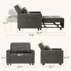 3-in-1 Adjustable Sleeper Sofa Bed, Pull Out Chair Sofa, Convertible Folding Bed for Living Room