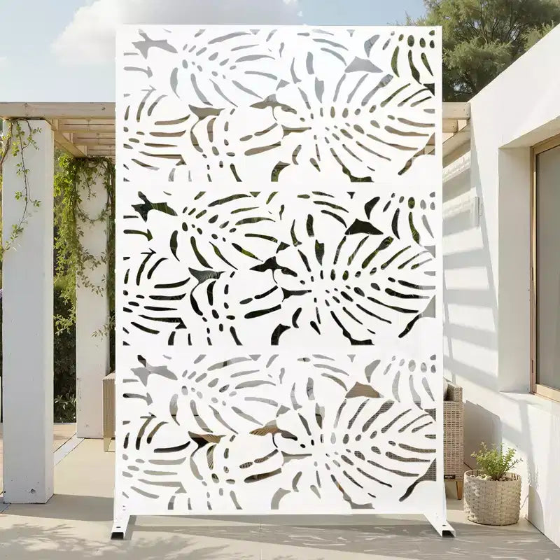 72H Room Divider Rectangle Galvanized Metal Frame Freestanding Privacy Screen Garden Fence Patio White