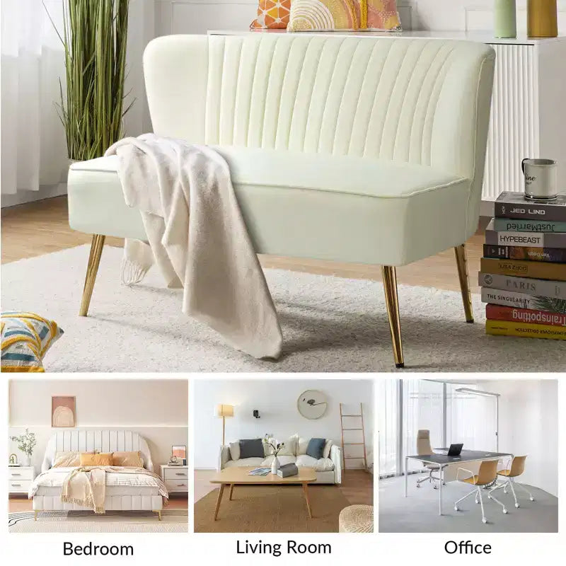 Causeuse en velours Nicolas | Canapé 2 places contemporain pour salon et chambre à coucher avec dossier capitonné | Karat Home