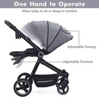 Baby Stroller, Foldable Stroller - High Landscape Pushchair for Newborn & Toddler, Convertible Pram with Reversible Backrest