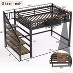 Lit mezzanine en métal ModernLuxe Twin XL/Full/Queen avec escaliers de rangement et étagères, cadre de lit mezzanine robuste, noir