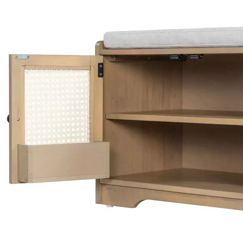 Whisen Rustic Wood Storage Bench, Entryway Shoe Bench with Removable Cushion, Adjustable Shelves