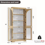 70 Tall Kitchen Pantry Cabinet, Modern Display Cabinet with 4 Arched Glass Doors and Adjustable Shelves, for Kitchen, Living Room, Dining, Bathroom
