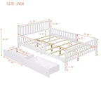 Full Size Wood Platform Bed with Guardrails on Both Sides and Two Storage Drawers, White