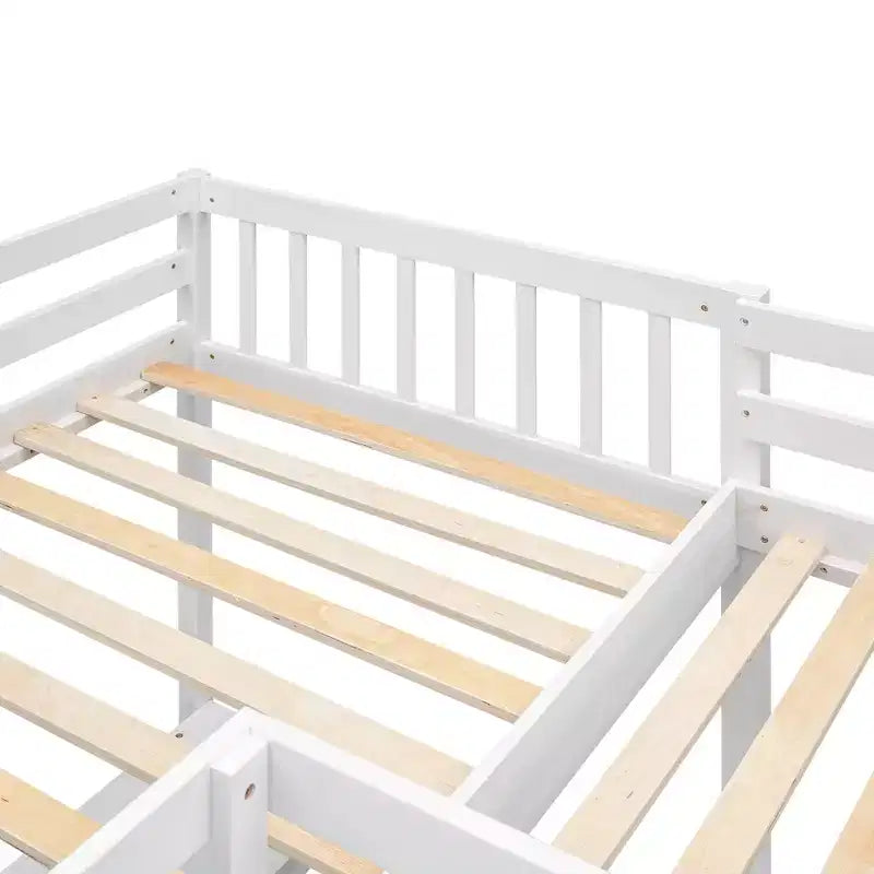 119''L 79.5''W Wood Twin Size L-Shaped Loft Bed with Ladder and 2 Built-in L-Shaped Desks