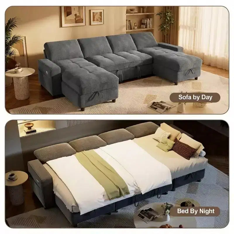 104 U-Shaped Convertible Sleeper Sofa Bed with Storage