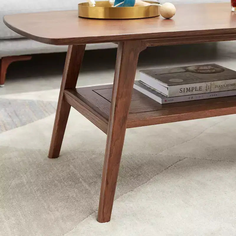 Table basse rectangulaire en bois de chêne massif moderne avec étagère de rangement GDFStudio Wright