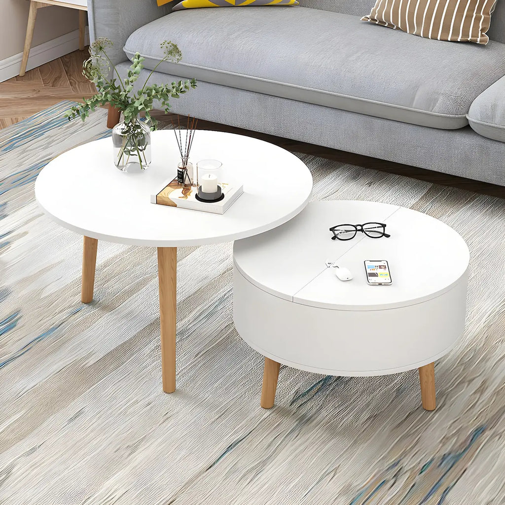 Black White Modern Round Wood Coffee Table with Storage