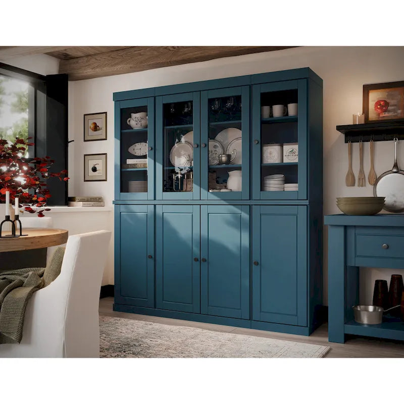 100% Solid Wood Kitchen China Pantry Buffet with Glass or Solid Wood Doors and 2-Drawer Kit 65 x 71.5