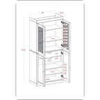 100% Solid Wood Pantry Cabinet with Frosted Glass Doors, Solid Doors, 2-Drawers and Adjustable Shelves