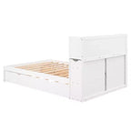 Full Storage Platform Bed with Trundle, Bookcase Headboard and Charging Station, Wooden Full Size Bed Frame with Shelves and Drawers