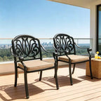 Set of 2 Cast Aluminum Patio Dining Chairs, Black Rust Resistant Frame with Water Resistant Cushions