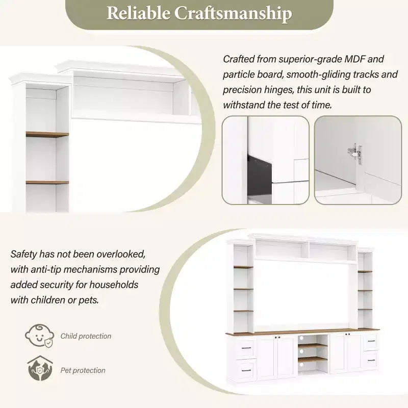ModernLuxe 4-in-1 Farmhouse Entertainment Center Wall Unit, Fits TVs Up to 70, TV Stand Media Console w/ Adjustable Shelves & Drawers