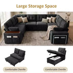 Dyonery 112 Modular Sectional Sleeper Sofa with Pull Out Bed,U-Shaped Sectional Couch with Storage,Extra Wide & Deep Seat Couches for Living Room