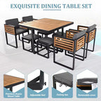 GDFStudio Donald Patio 9-Piece Acacia Wood Dining Set with Square Table, 4 Cushioned Chairs and 4 Stools