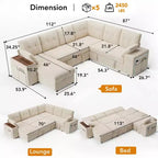 Dyonery 112 Modular Sectional Sleeper Sofa with Pull Out Bed,U-Shaped Sectional Couch with Storage,Extra Wide & Deep Seat Couches for Living Room