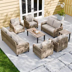 EAGLE PEAK Ensemble de conversation d'extérieur en osier pour patio, chaises pivotantes à bascule, canapé 3 places, causeuse, table, 8 pièces